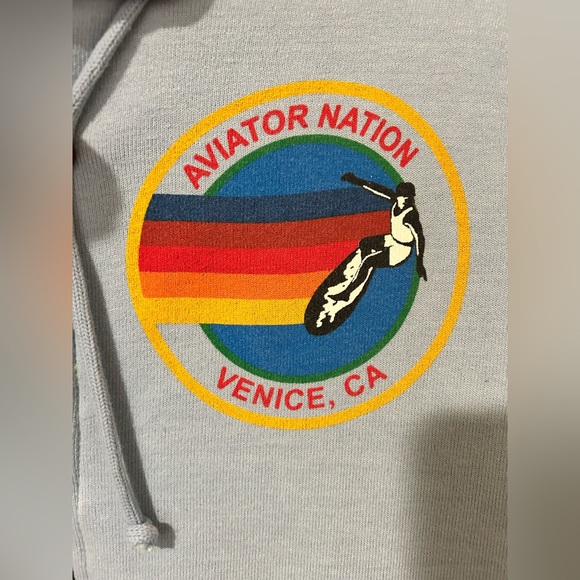 EUC Aviator Nation Light Blue Hoodie with Multicolor Arm Logo - Picture 6 of 13